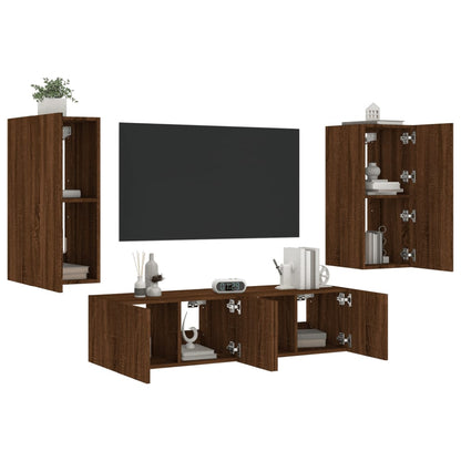 4 Piece TV Wall Units with LED Brown Oak Engineered Wood