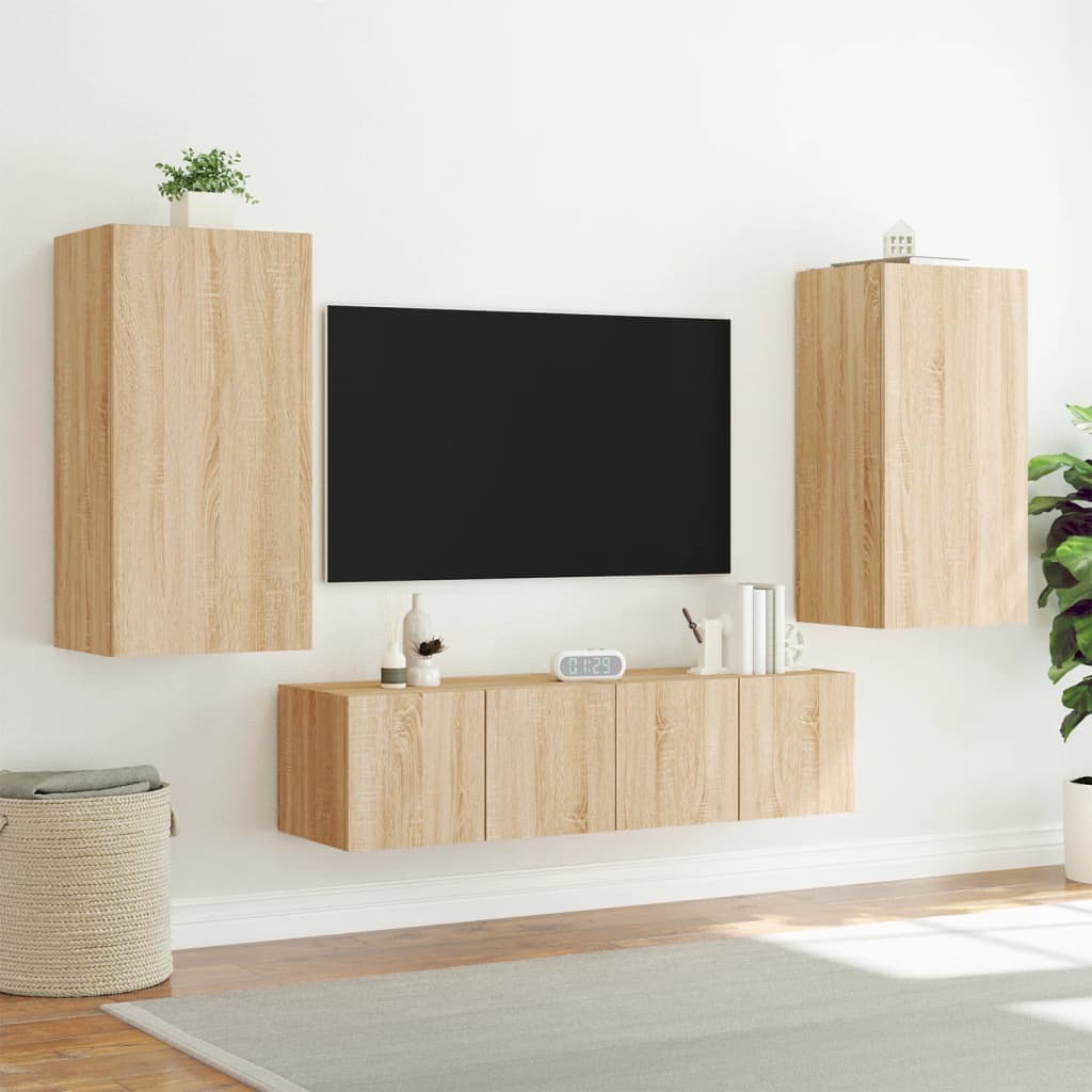 4 Piece TV Wall Units with LED Sonoma Oak Engineered Wood