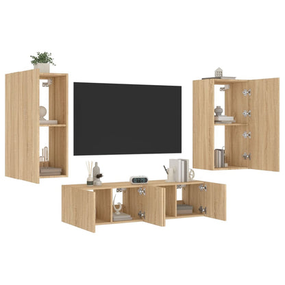 4 Piece TV Wall Units with LED Sonoma Oak Engineered Wood