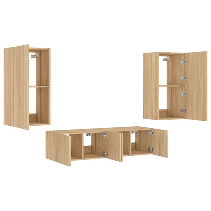 4 Piece TV Wall Units with LED Sonoma Oak Engineered Wood