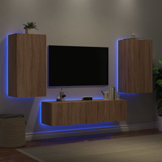 4 Piece TV Wall Units with LED Sonoma Oak Engineered Wood