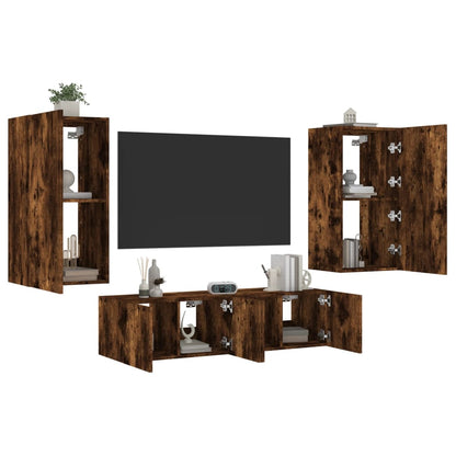 4 Piece TV Wall Units with LED Smoked Oak Engineered Wood