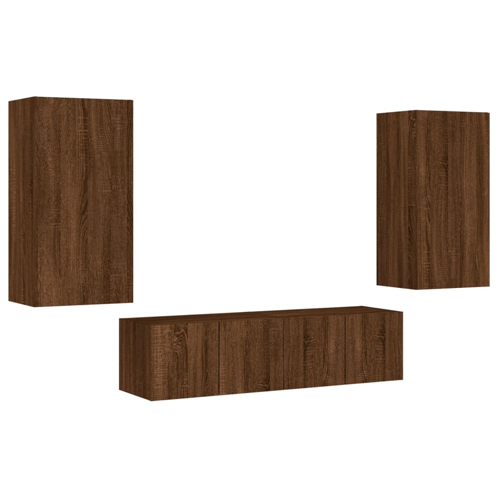 4 Piece TV Wall Units with LED Brown Oak Engineered Wood