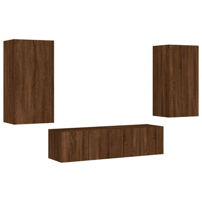 4 Piece TV Wall Units with LED Brown Oak Engineered Wood