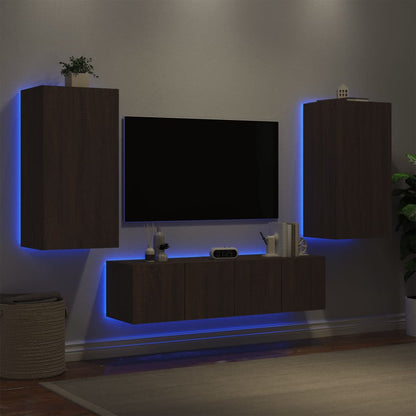 4 Piece TV Wall Units with LED Brown Oak Engineered Wood