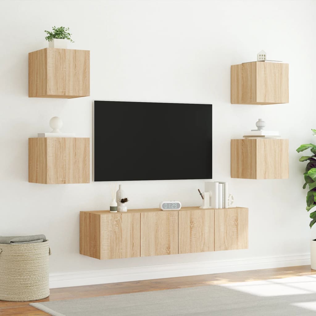 6 Piece TV Wall Units with LED Sonoma Oak Engineered Wood