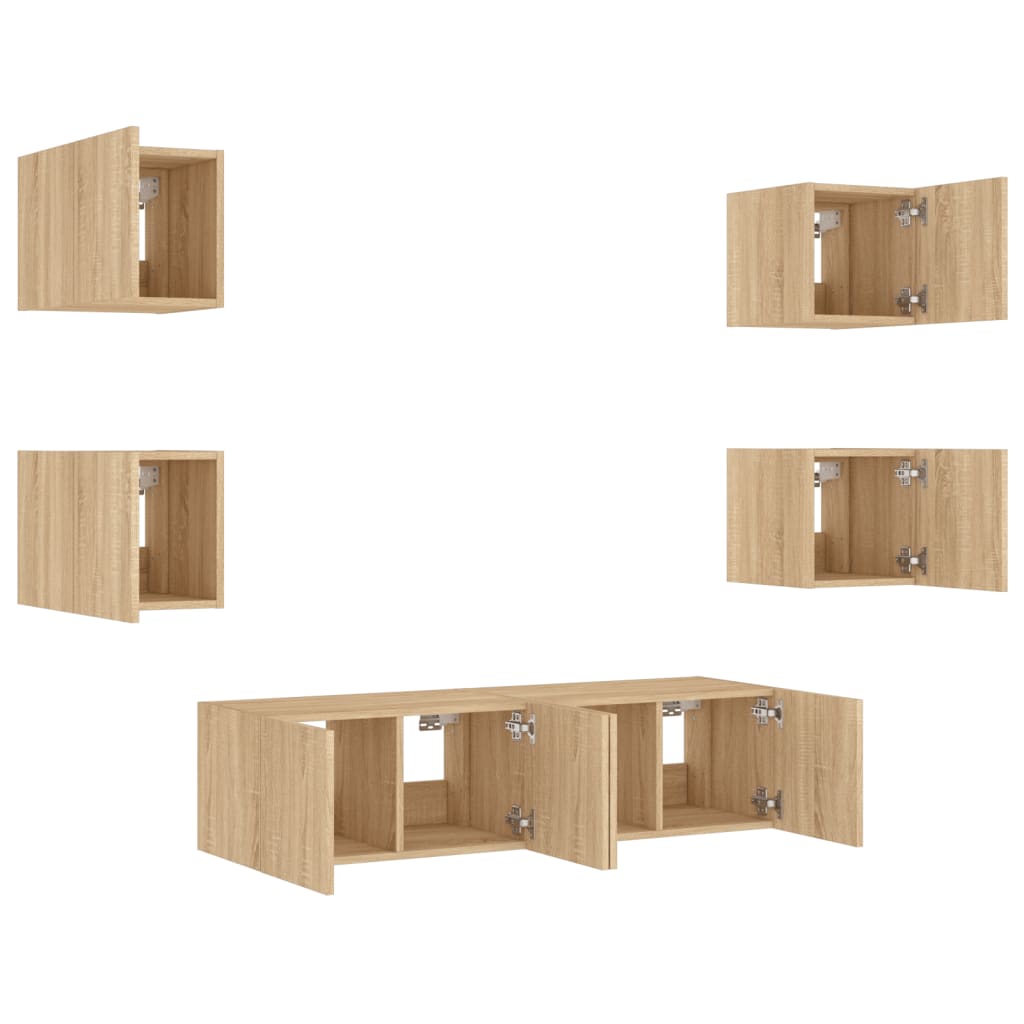 6 Piece TV Wall Units with LED Sonoma Oak Engineered Wood