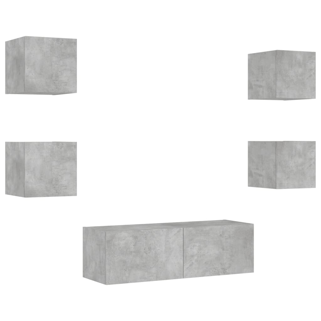 5 Piece TV Wall Cabinets with LED Lights Concrete Grey