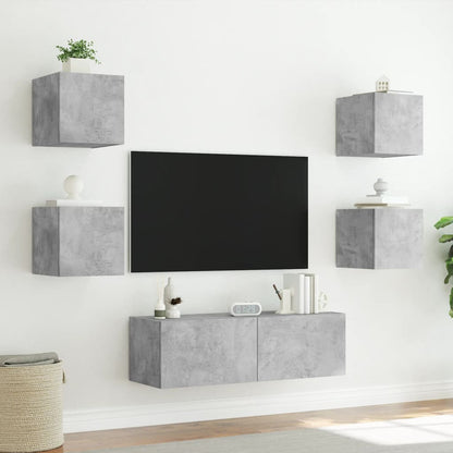 5 Piece TV Wall Cabinets with LED Lights Concrete Grey