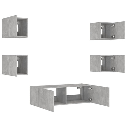 5 Piece TV Wall Cabinets with LED Lights Concrete Grey