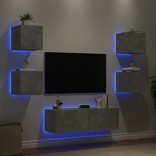 5 Piece TV Wall Cabinets with LED Lights Concrete Grey