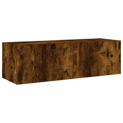 5 Piece TV Wall Cabinets with LED Lights Smoked Oak