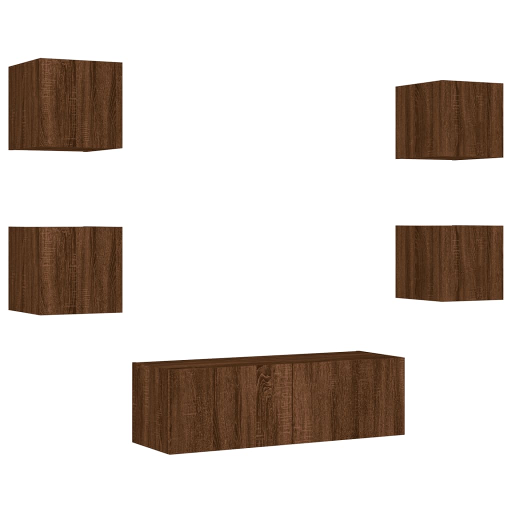 5 Piece TV Wall Cabinets with LED Lights Brown Oak