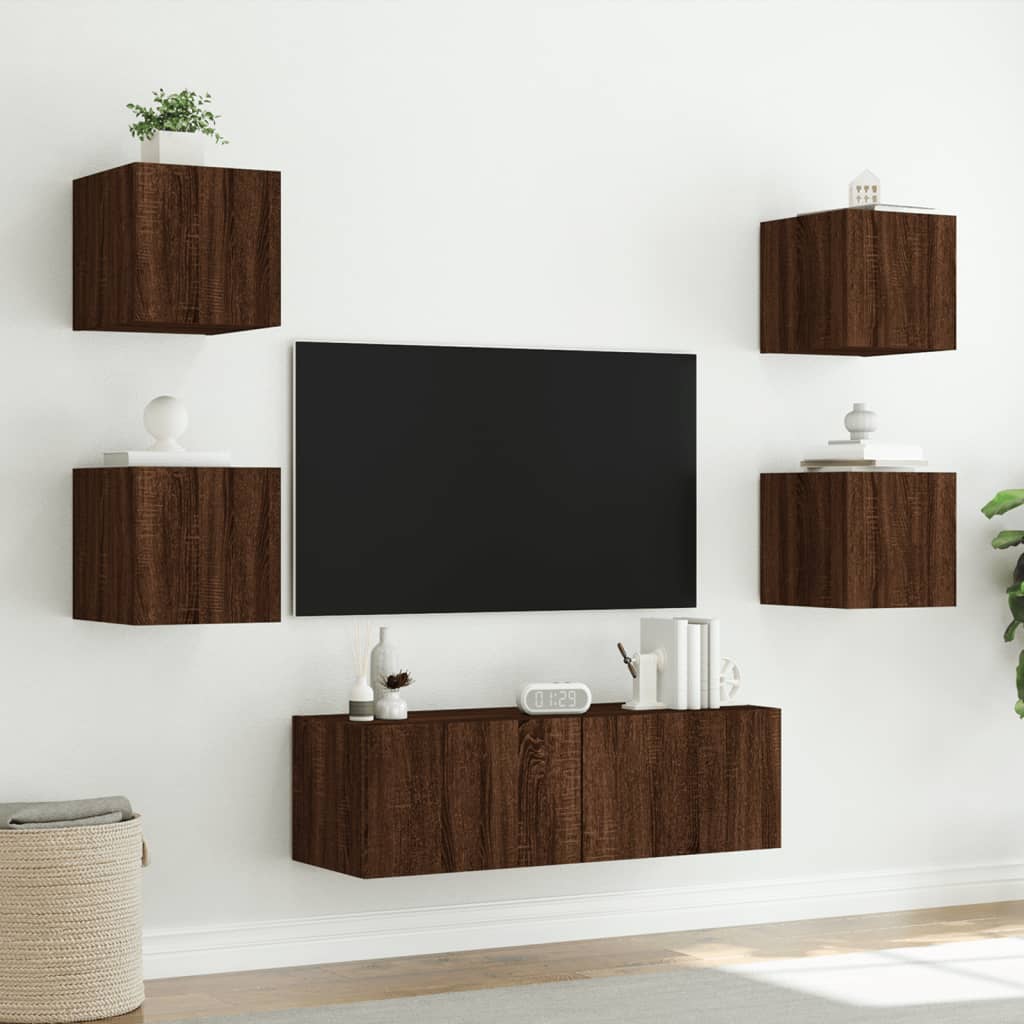 5 Piece TV Wall Cabinets with LED Lights Brown Oak