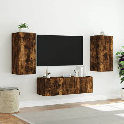 3 Piece TV Wall Cabinets with LED Lights Smoked Oak