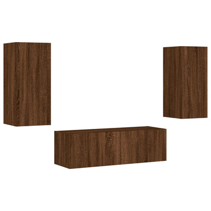 3 Piece TV Wall Cabinets with LED Lights Brown Oak