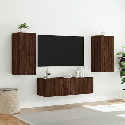 3 Piece TV Wall Cabinets with LED Lights Brown Oak