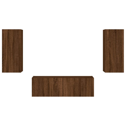 3 Piece TV Wall Cabinets with LED Lights Brown Oak