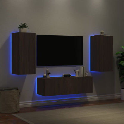 3 Piece TV Wall Cabinets with LED Lights Brown Oak