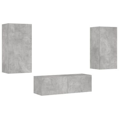 3 Piece TV Wall Cabinets with LED Lights Concrete Grey