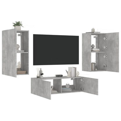 3 Piece TV Wall Cabinets with LED Lights Concrete Grey