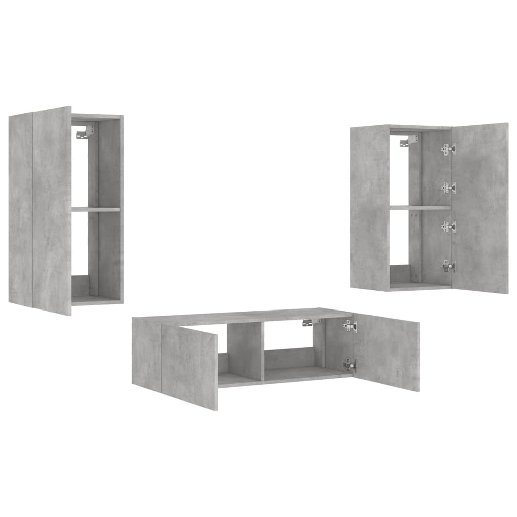 3 Piece TV Wall Cabinets with LED Lights Concrete Grey