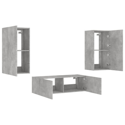 3 Piece TV Wall Cabinets with LED Lights Concrete Grey