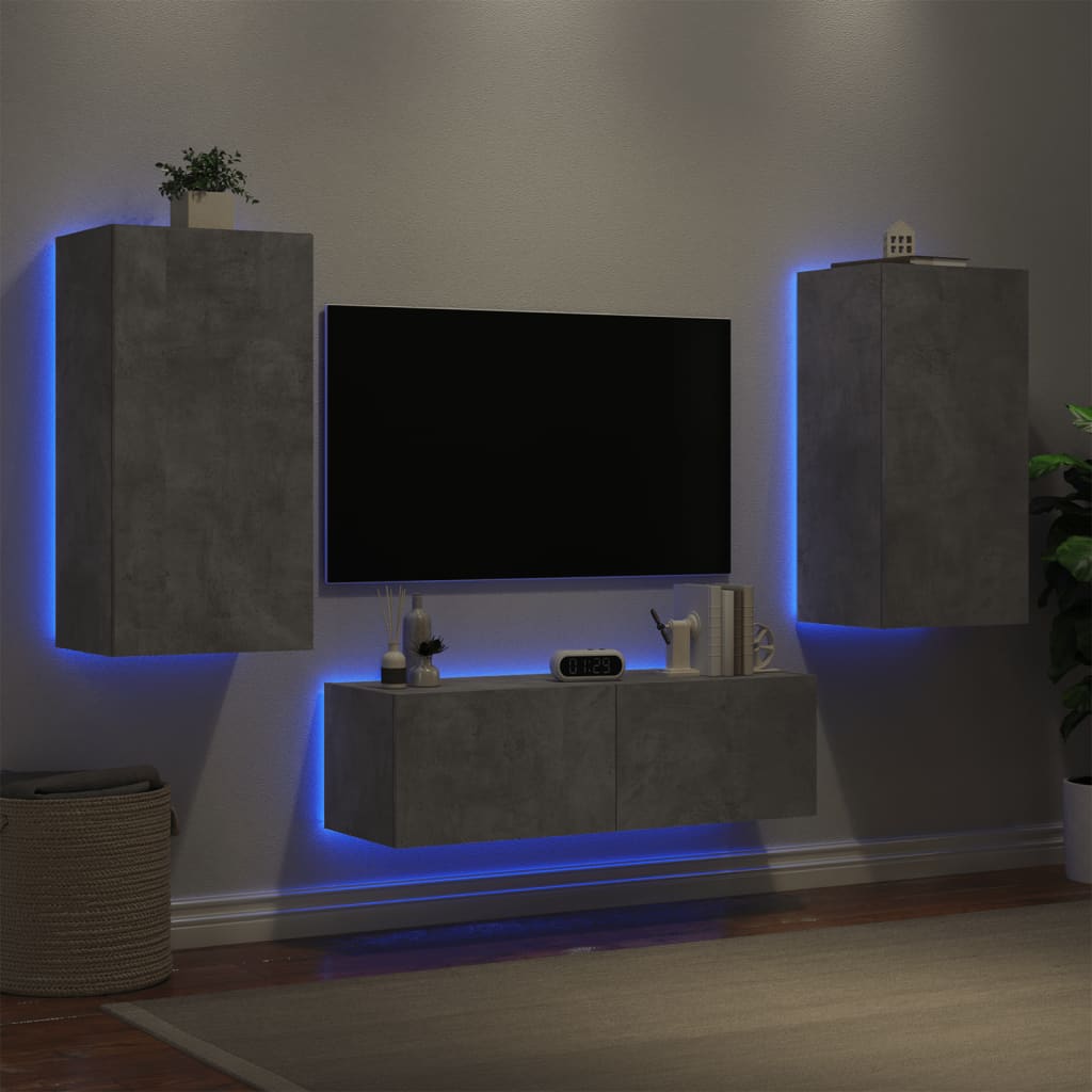 3 Piece TV Wall Cabinets with LED Lights Concrete Grey