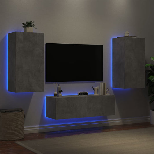 3 Piece TV Wall Cabinets with LED Lights Concrete Grey