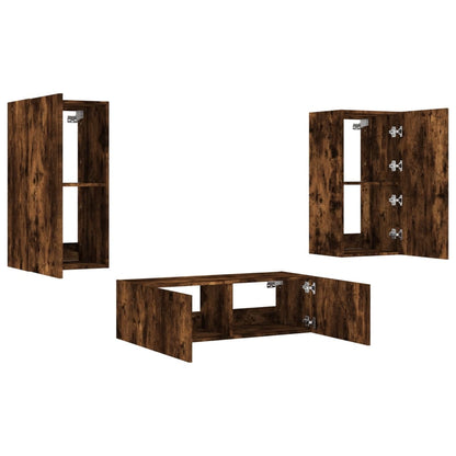 3 Piece TV Wall Cabinets with LED Lights Smoked Oak