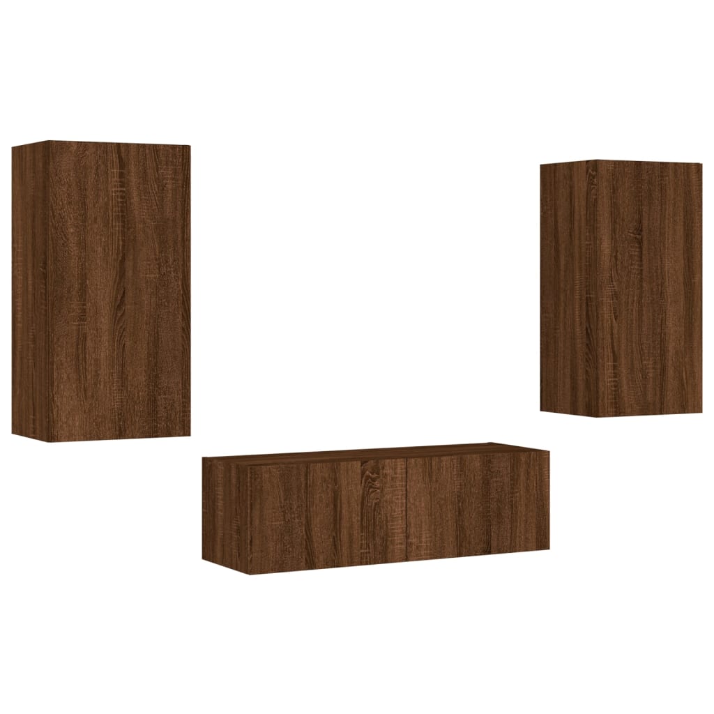 3 Piece TV Wall Cabinets with LED Lights Brown Oak