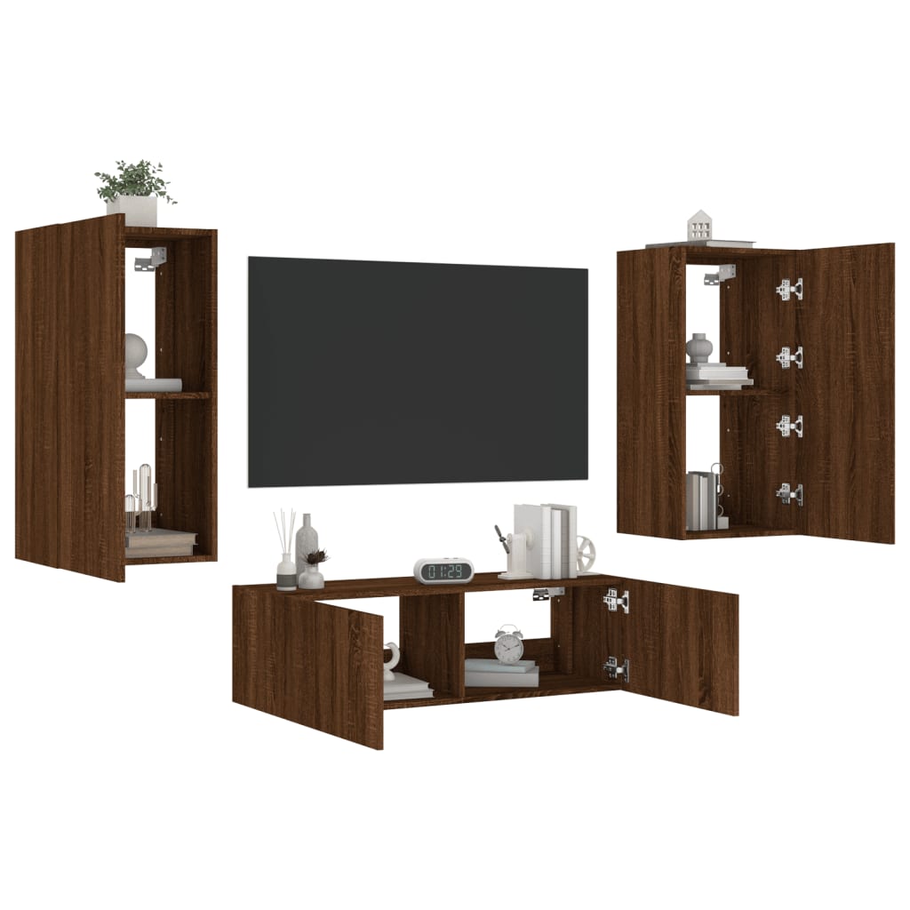 3 Piece TV Wall Cabinets with LED Lights Brown Oak