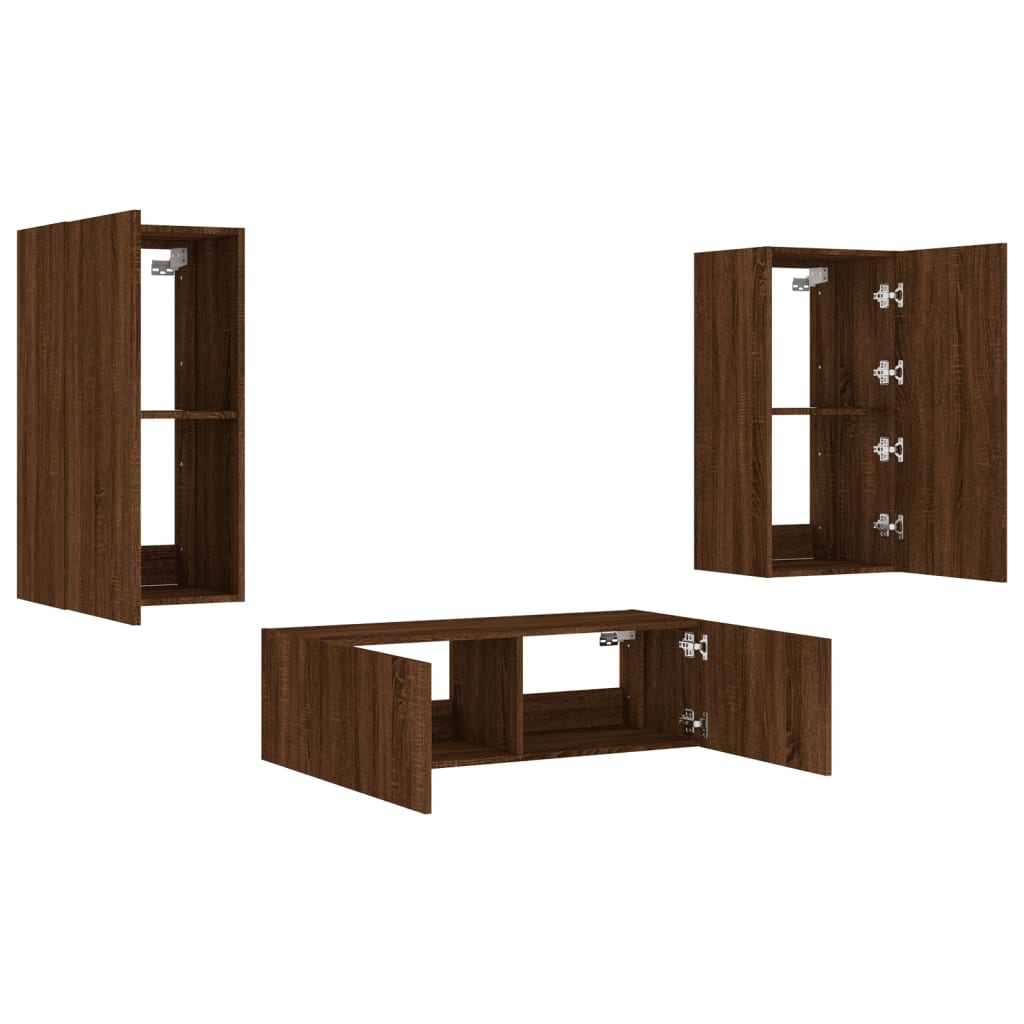 3 Piece TV Wall Cabinets with LED Lights Brown Oak