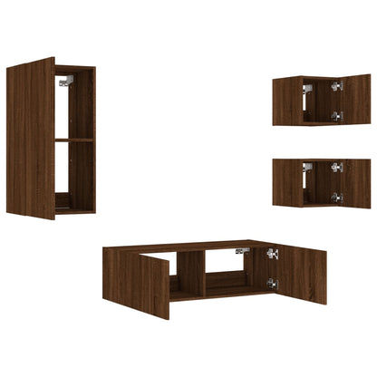 4 Piece TV Wall Cabinets with LED Lights Brown Oak