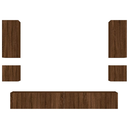 6 Piece TV Wall Cabinets with LED Lights Brown Oak