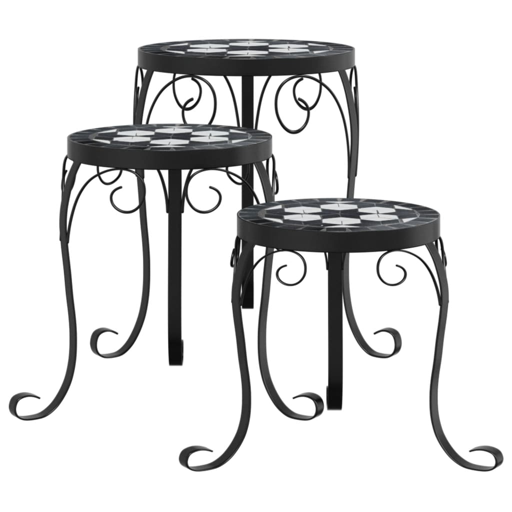 Plant Stands 3 pcs Black and White Ceramic