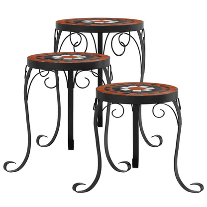 Plant Stands 3 pcs Terracotta and White Ceramic