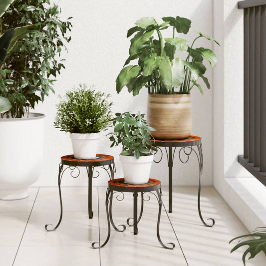 Plant Stands 3 pcs Terracotta and White Ceramic