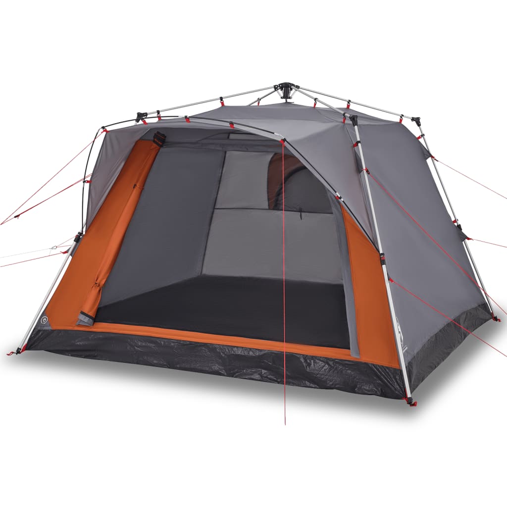 Camping Tent Cabin 4-Person Grey and Orange Quick Release