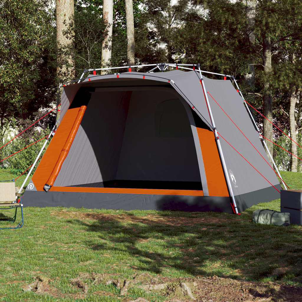 Camping Tent Cabin 4-Person Grey and Orange Quick Release