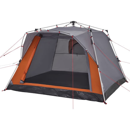 Camping Tent Cabin 4-Person Grey and Orange Quick Release