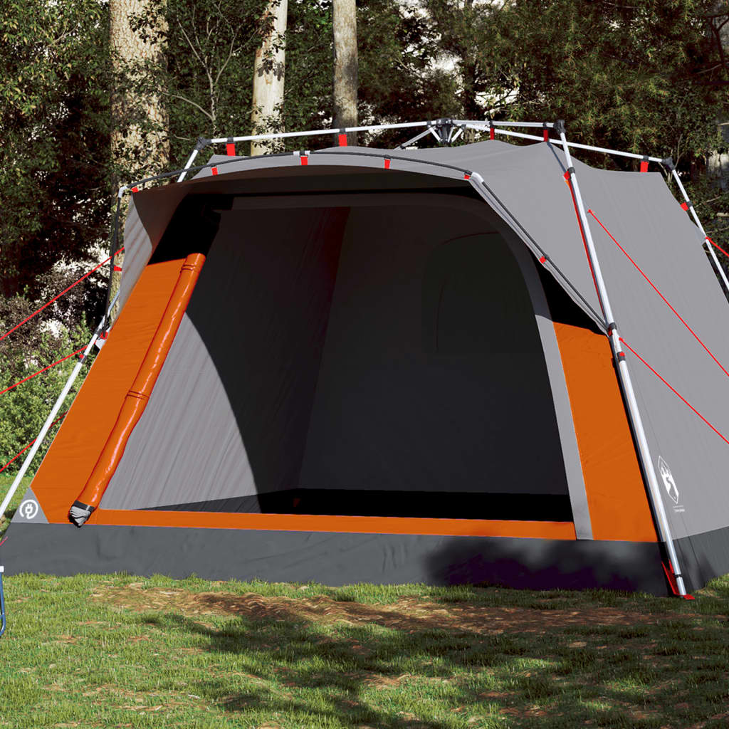 Camping Tent Cabin 4-Person Grey and Orange Quick Release