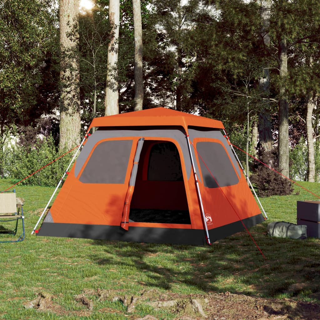 Camping Tent Dome 4-Person Grey and Orange Quick Release