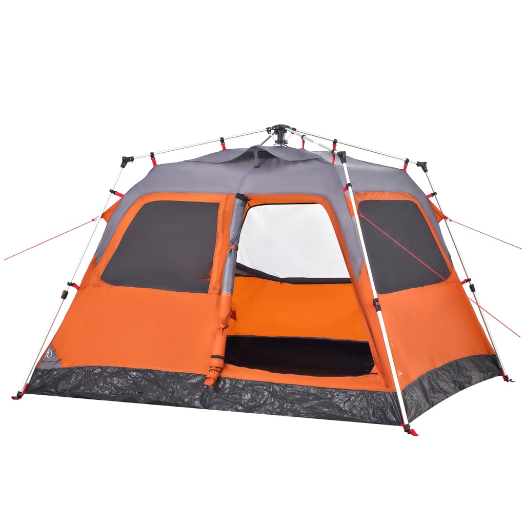 Camping Tent Dome 4-Person Grey and Orange Quick Release