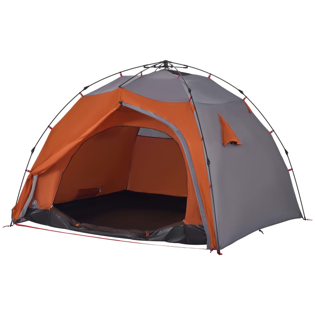 Camping Tent Dome 4-Person Grey and Orange Quick Release