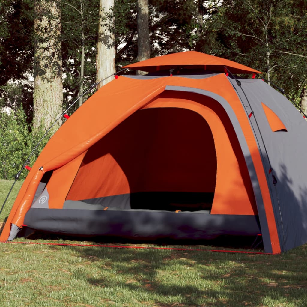 Camping Tent Dome 4-Person Grey and Orange Quick Release