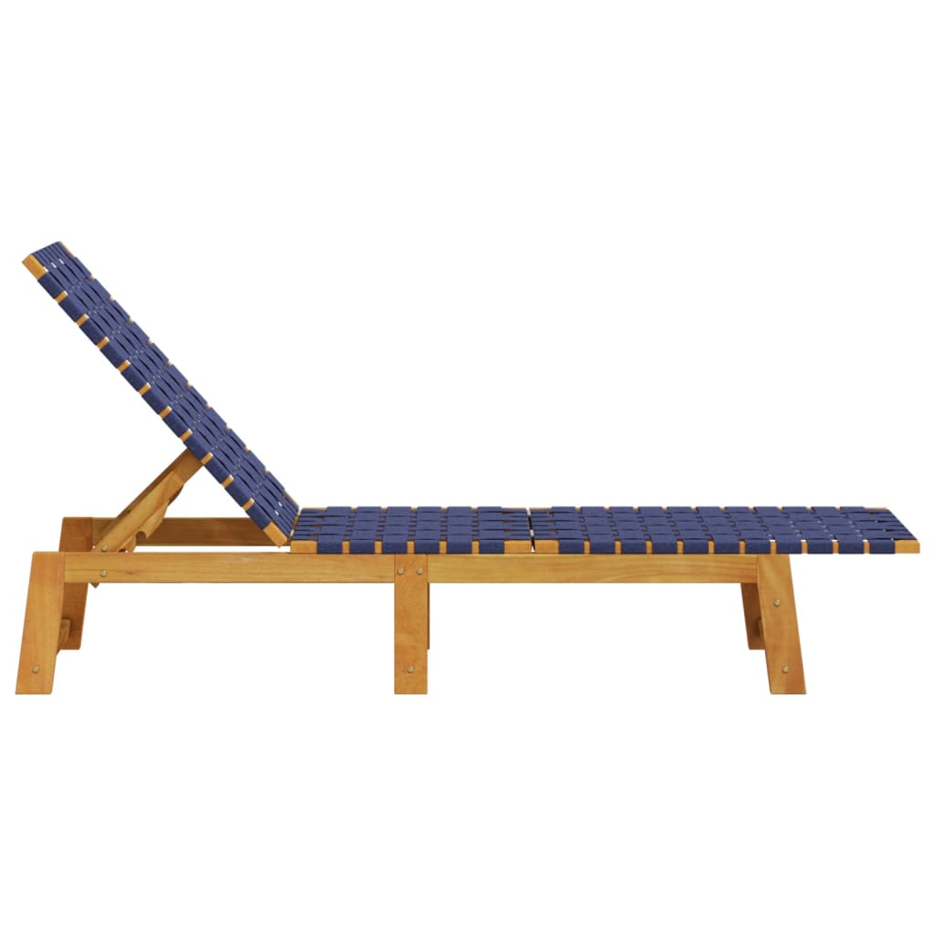 Sun Lounger Dark Blue Solid Wood Acacia and Fabric