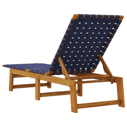 Sun Lounger Dark Blue Solid Wood Acacia and Fabric