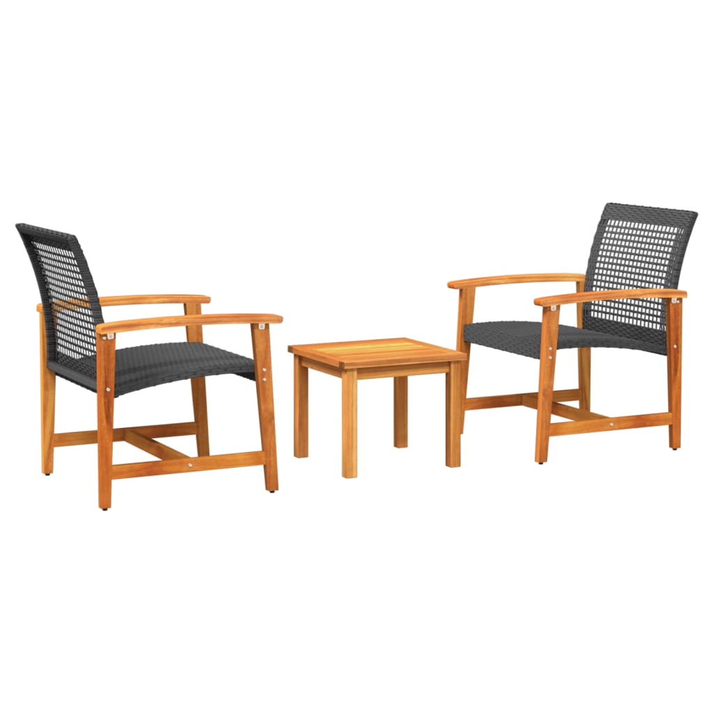 3 Piece Bistro Set Black Poly Rattan and Acacia Wood