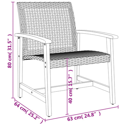 3 Piece Bistro Set Black Poly Rattan and Acacia Wood